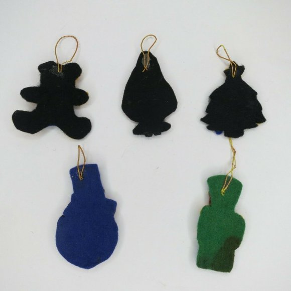 Lot of 5 Vintage Felt Christmas Ornaments - Hand Made, Glued, Flat - Bear, Santa - Picture 2 of 9